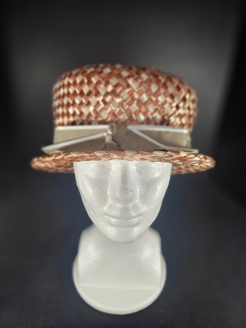 Vintage Mid Century Glossy Finish Woven Synthetic Straw Breton Style Hat
